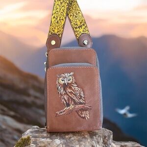 Patricia Nash Owl Embroidered Leather Shelby Phone Crossbody w/ Guitar Strap